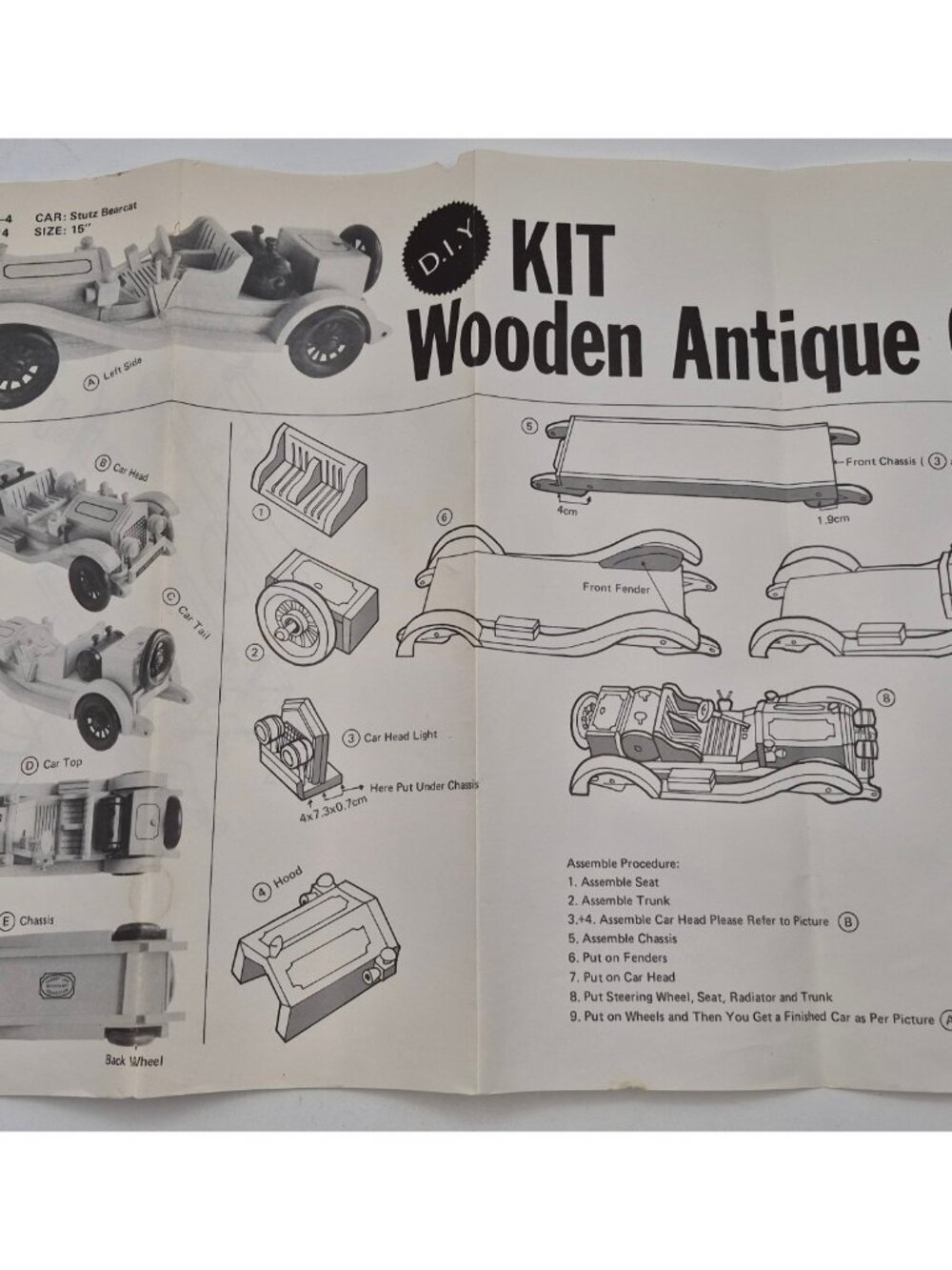 Vintage Wooden Antique Car Model Kit – 1914 Stutz Bearcat – P/N 14761 – DIY Craf